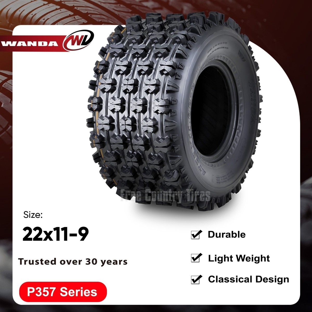 SET 2 WANDA SPORT ATV TIRES 22×11-9 22x11x9 4PR GNCC Race Deep