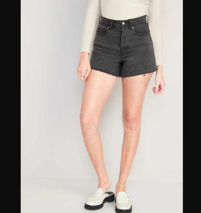 Women's Old Navy Higher High-Waisted Button-Fly Sky-Hi A-Line Black Cut-Off Jean