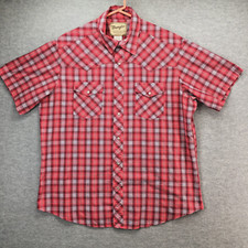 Wrangler Western Fashion Pearl Snap Shirt Mens XL Red Plaid Short Sleeve Casual
