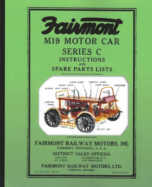 FAIRMONT M19 Railroad Motor Car Instructions and Parts List - (BRAND NEW BOOK)