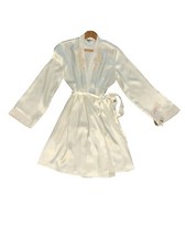 LINEA DONATELLA White Ivory Satin Pearl Bridal Robe Size S/M Belted NWT