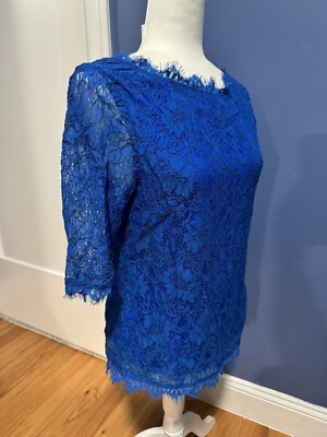 Pim Larkin Blue Lacy Blouse, Size Great For The Office