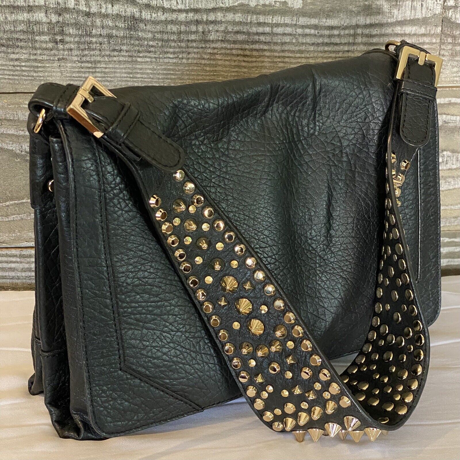Rebecca Minkoff Top Flap Handbag Metal Studded Ha… - image 8