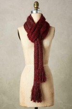 Anthropologie Scarf TINSELKNIT Winter Red Metallic Copper Fringe Tapered NWT