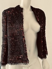 Vintage Jacket Women's Black Red Sequins Embroidered Bejeweled Beaded Italy SZ M
