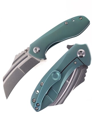 Kansept Knives KTC3 Folding Knife 3'' S35VN Steel Blade Green Titanium Handle