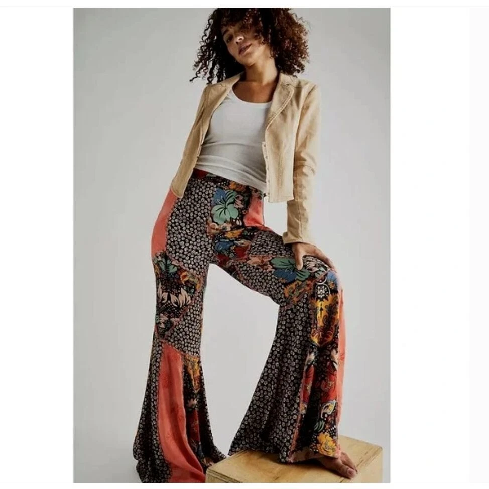 NWT Free People Love Is Wild High Rise Patchwork Bell Bottoms Pants Size XS 228