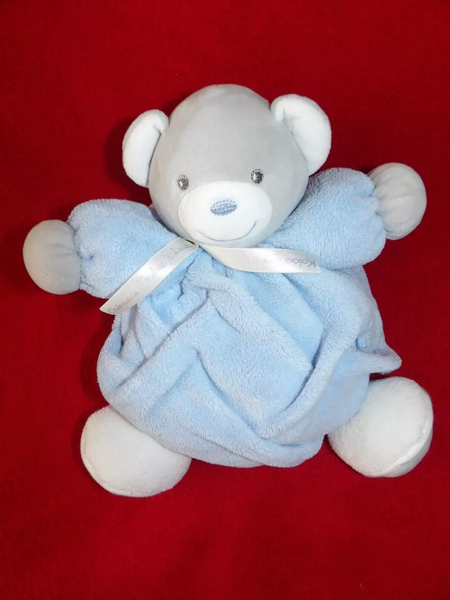 Doudou Peluche Kaloo Ours Boule Plume Gris Blanc Bleu Tendres Douces 26 cm