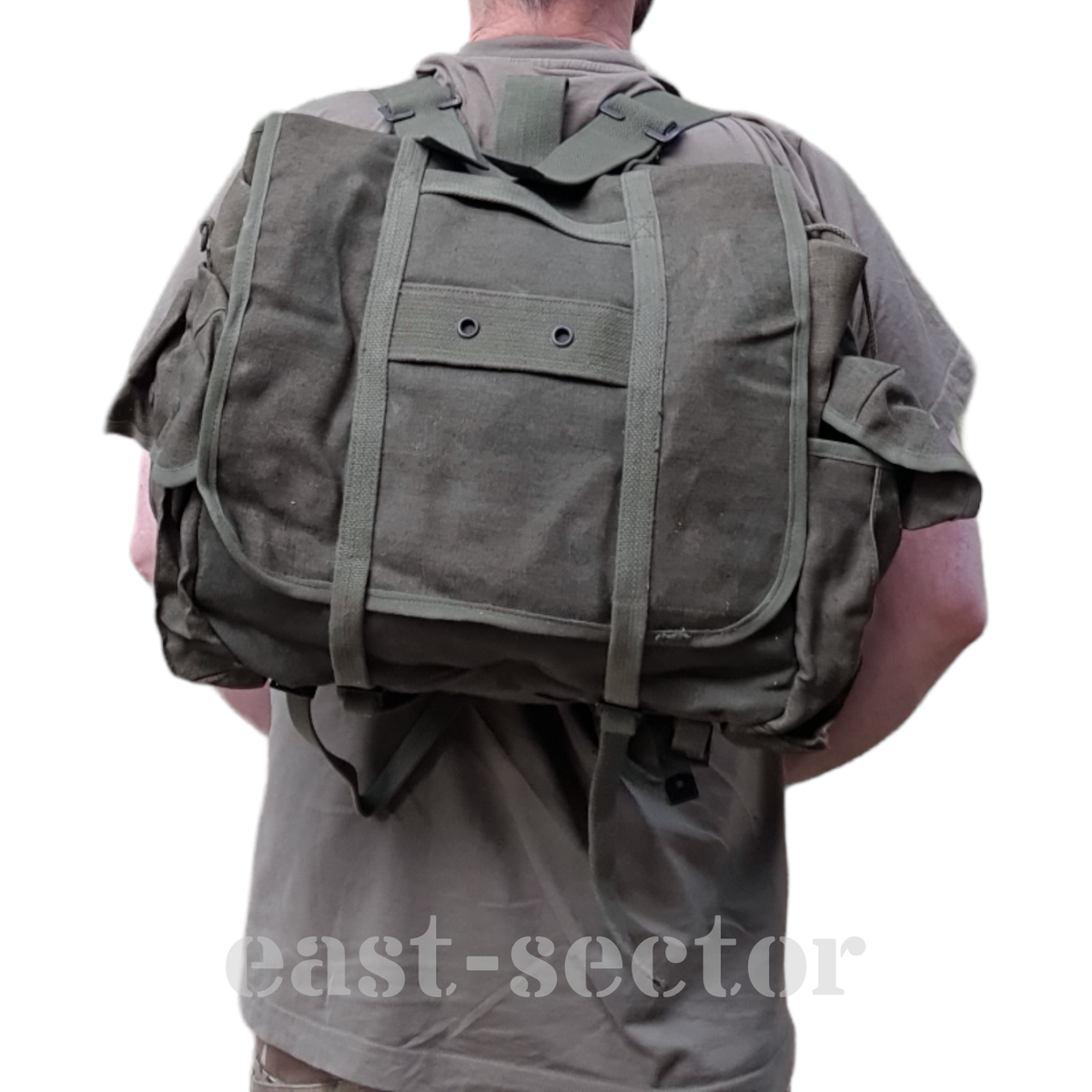 Vintage Belgian Army Backpack KONGO Olive Green OD Canvas RuckSack