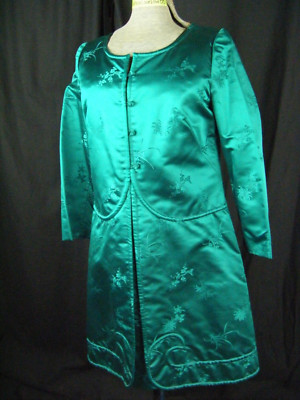JULIA TOBIAS Vtg 60s Custom Made Green Oriental Silk Brocade Dress-Bust 36/S