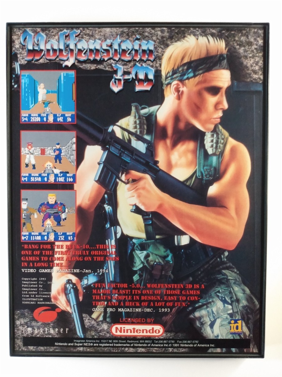 Framed Wolfenstein 3-D SNES Super Nintendo id 3D 1994 retro video game wall  art