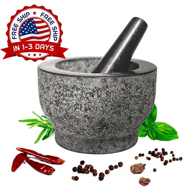 Mortero De Piedra Granito Pa Salsa Bowl Cocina Stone Mortar 2 Cups Color Gris US