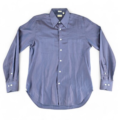 Aster 1973 Brand Dress Shirt Mens 15 3/4/40 L/S Blue & Bronze 2 Pocket Italy
