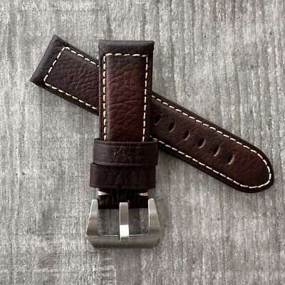 Für Officine Panerai Pam 24mm Vintage Lychee Braunes Leder Uhr Armband