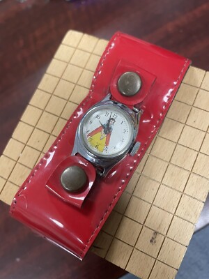 Vintage US Time Girls Watch 23mm Snow White Dial Red Strap Manual Wind Character Vintage 1950 main image 3