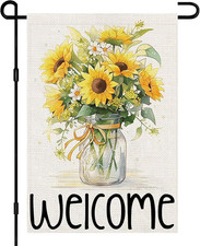 Welcome Summer Sunflower Floral Garden Flag 12X18 Inch Double Sided Mason Jar Fl