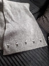 Wollschal Strickschal 190 Cm Grau mit Verzierungen/Schmucksteine Neuwertig