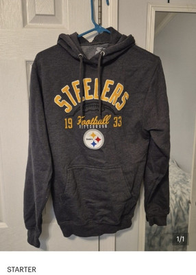 Starter Pittsburgh Steelers Men s S Gray/Gold Pullover Hoodie Pockets Drawstring
