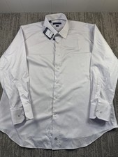 David Donahue Shirt Mens 18.5 34/35 White Stripe Trim Fit Dress Long Sleeve