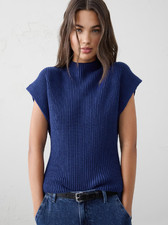 NWT Banana Republic 80 RIBBED MOCK-NECK SWEATER SHELL, Drizzle Blue, Sz S, L