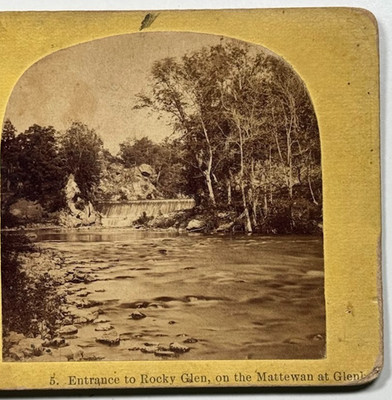 Entrance to Rocky Glen on Mattewan at Glen s Falls, River & Forest Stereoview