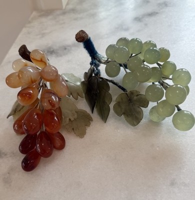 2 Stems Vintage Chinese MCM (Jade & Agate ?) Grapes Clusters Gorgeous!