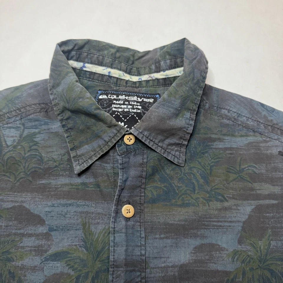 Camisa Quiksilver Para Hombre Mediana Hawaiana Palmera Aloha De Colección Playa Usada Foto 2 de 4