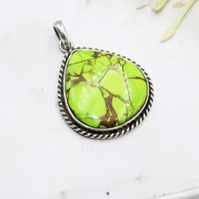 Ciondolo turchese verde naturale argento sterling 925 gioielli boho regalo per lei