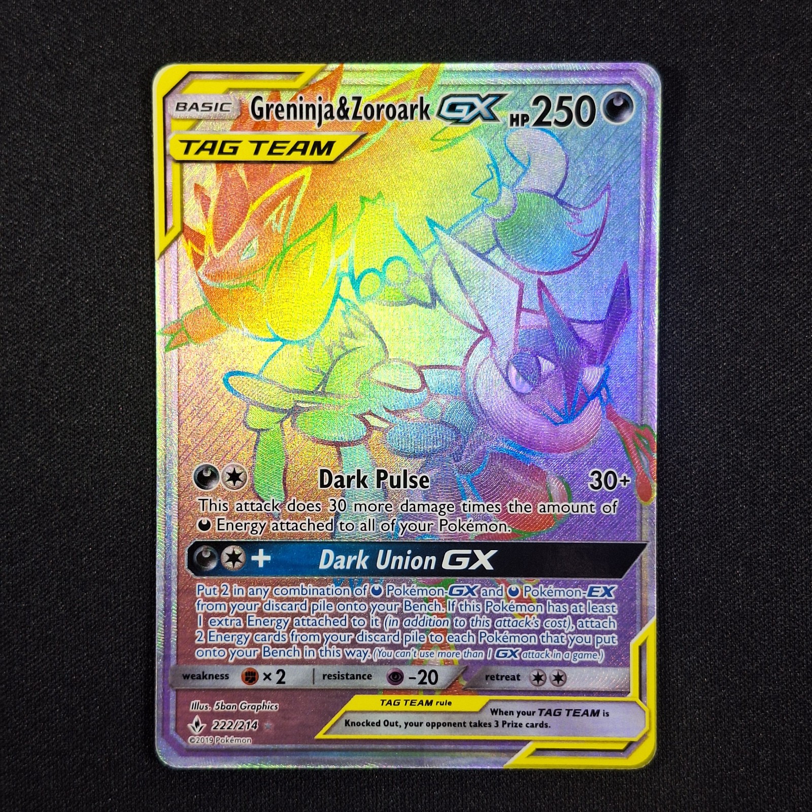 Pokemon TCG Sun and Moon Unbroken Bonds Greninja & Zoroark GX Secret 222/214 LP