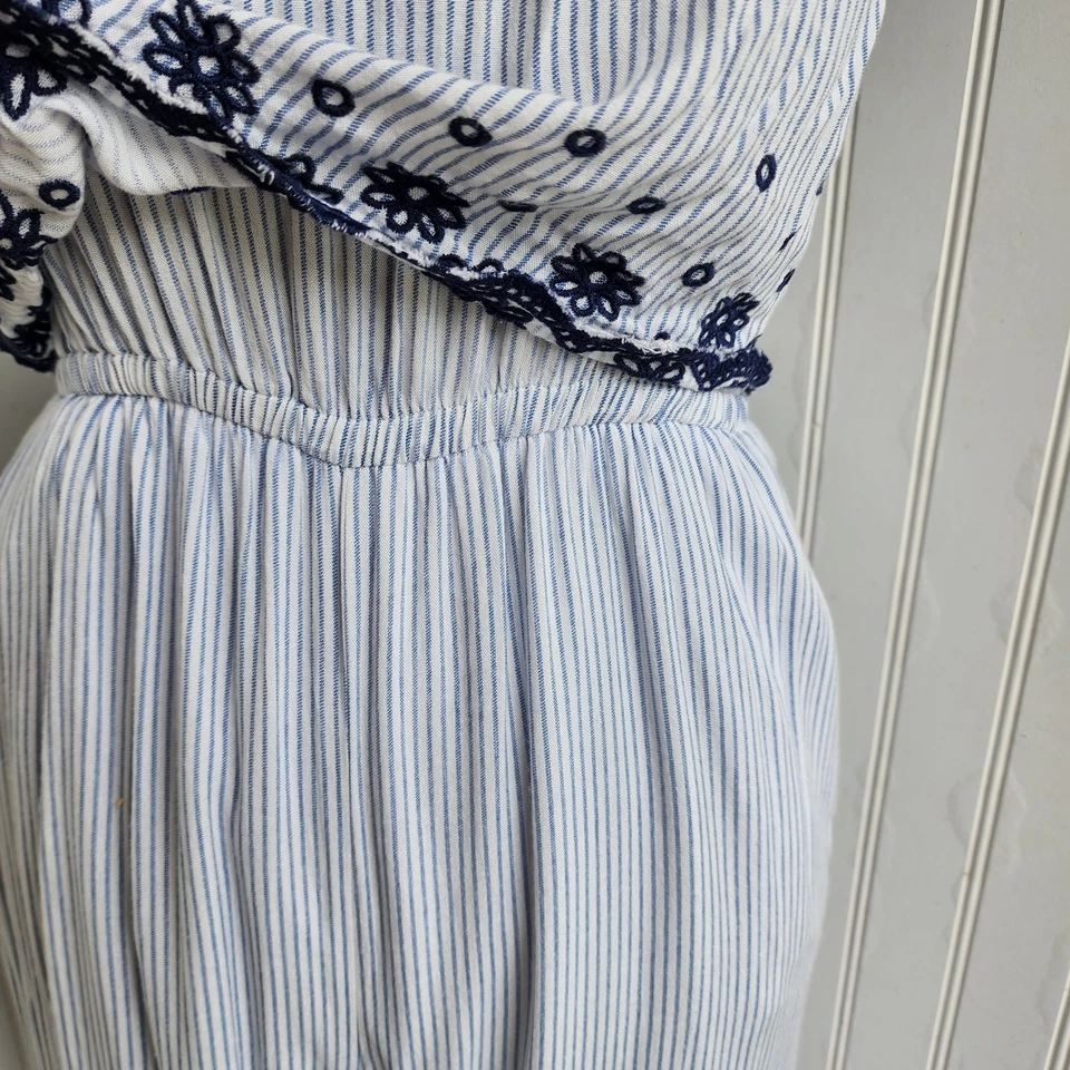 Jersey Jessica Simpson sin tirantes para mujer talla XS con volantes a rayas azul floral playero Foto 4 de 4