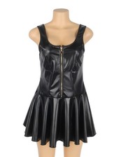 WOW BABE Black Shiny Faux Leather Wet Look Sleeveless Zip Mini Dress Size 14