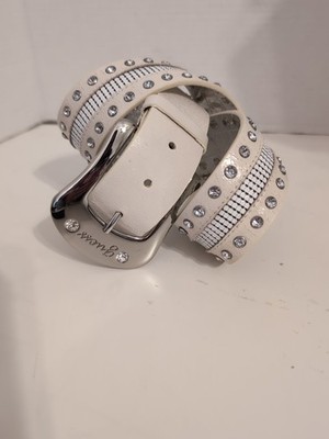 Guess Off-White Belt With Rhinestones And Detailing Silver Buckle Small 40''