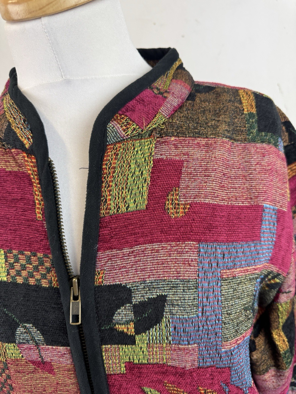Boho Patchwork Tapestry Jacket Leaves Cottage Rus… - image 4