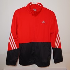 Adidas Boys Track Jacket Large 14-16 Full Zip Red Black Regular Fit HCM061