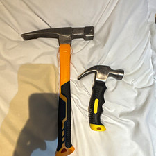 2pc Claw Rock Hammer Set Steel Head Fibreglass/Rubber Handles Yellow Black