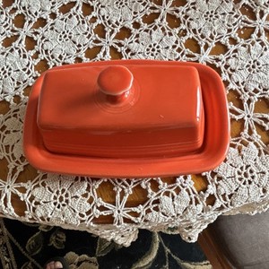 Fiesta Orange Ceramic Rectangle Butter Dish with Lid Glossy Finish