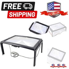 Full Page Reading Magnifier Standing Hands Free Desktop Portable 4 LED Light ...