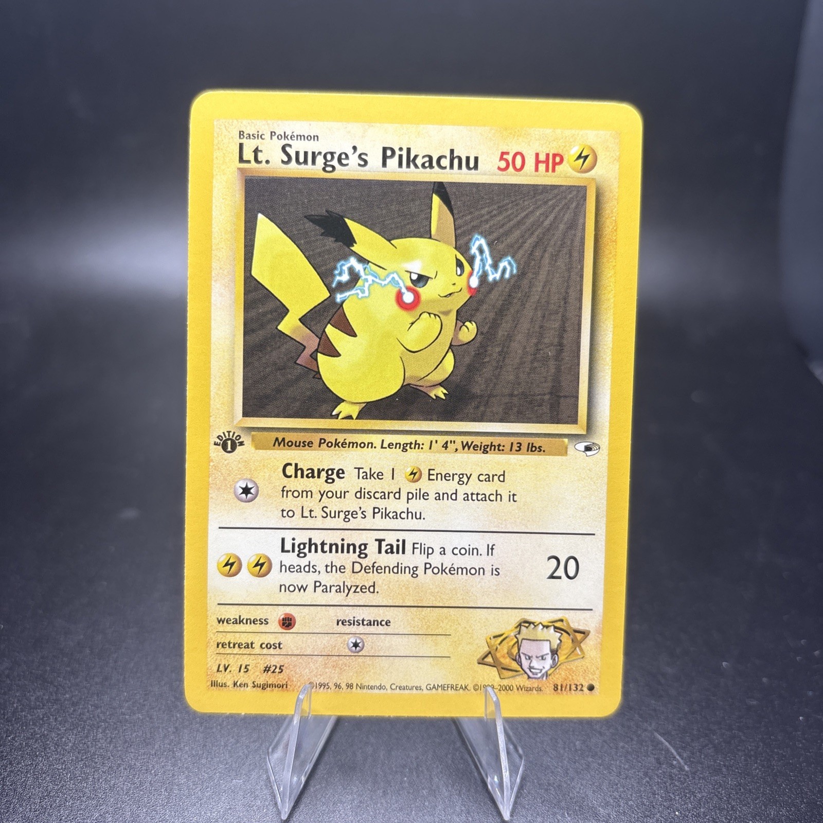 1st Edition Lt. Surge's Pikachu 81/132 - Gym Heroes - Pokemon - NM Near Mint -j