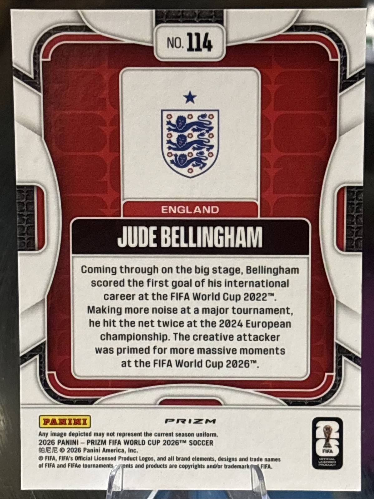 2026 Panini Prizm FIFA World Cup Jude Bellingham #114 Silver Flash Prizm England view 2