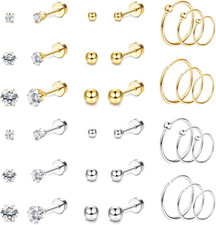 Surgical Steel Tiny Stud Earrings for Women Hypoallergenic Flat Back Cartilage E