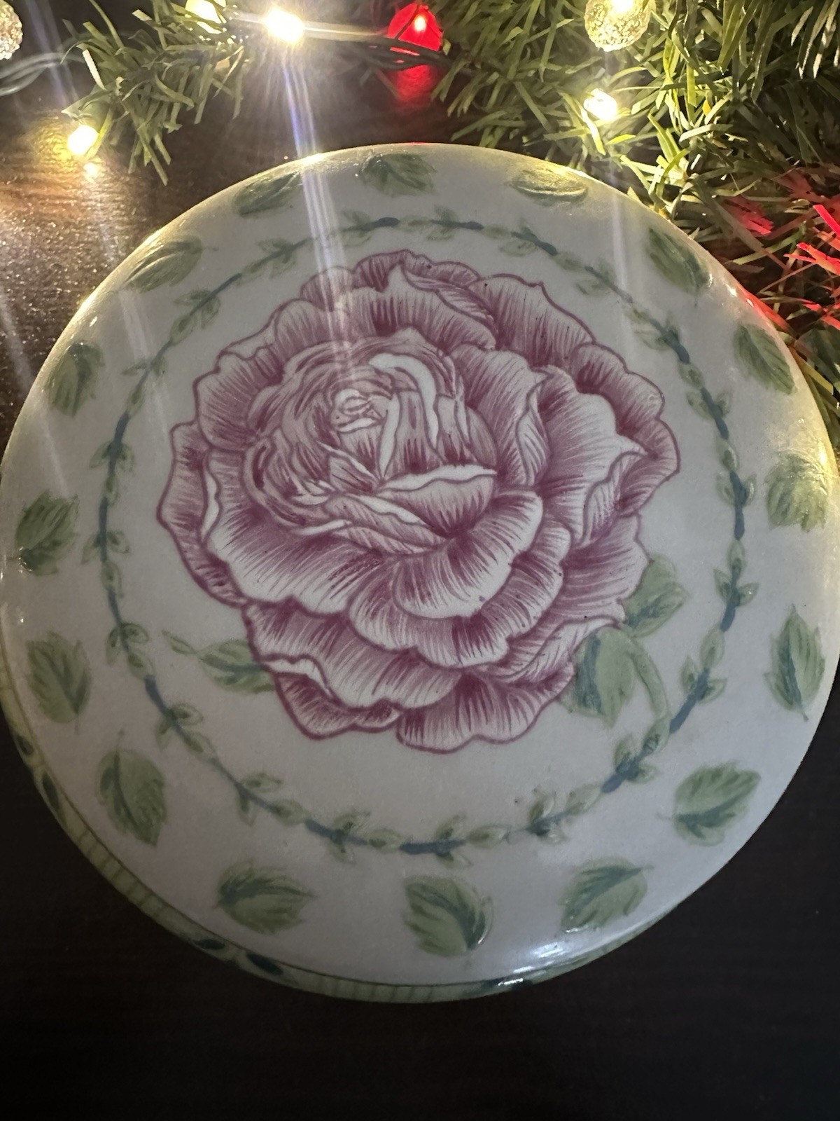 Vintage Pink Rose Ceramic trinket dish with lid victorian cottage shabby chic