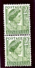 Australia 1951 KGVI 2d yellow-green coil pair very fine used. SG 237a.