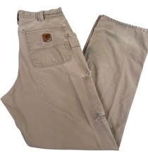 Carhartt Relaxed Fit Khaki Work Pants Distressed Carpenter Style Mens 33 Read
