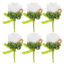 6 Pcs Boutonnieres Wedding Rose Groom Boutonnieres with Pin and Clip for Wedd...