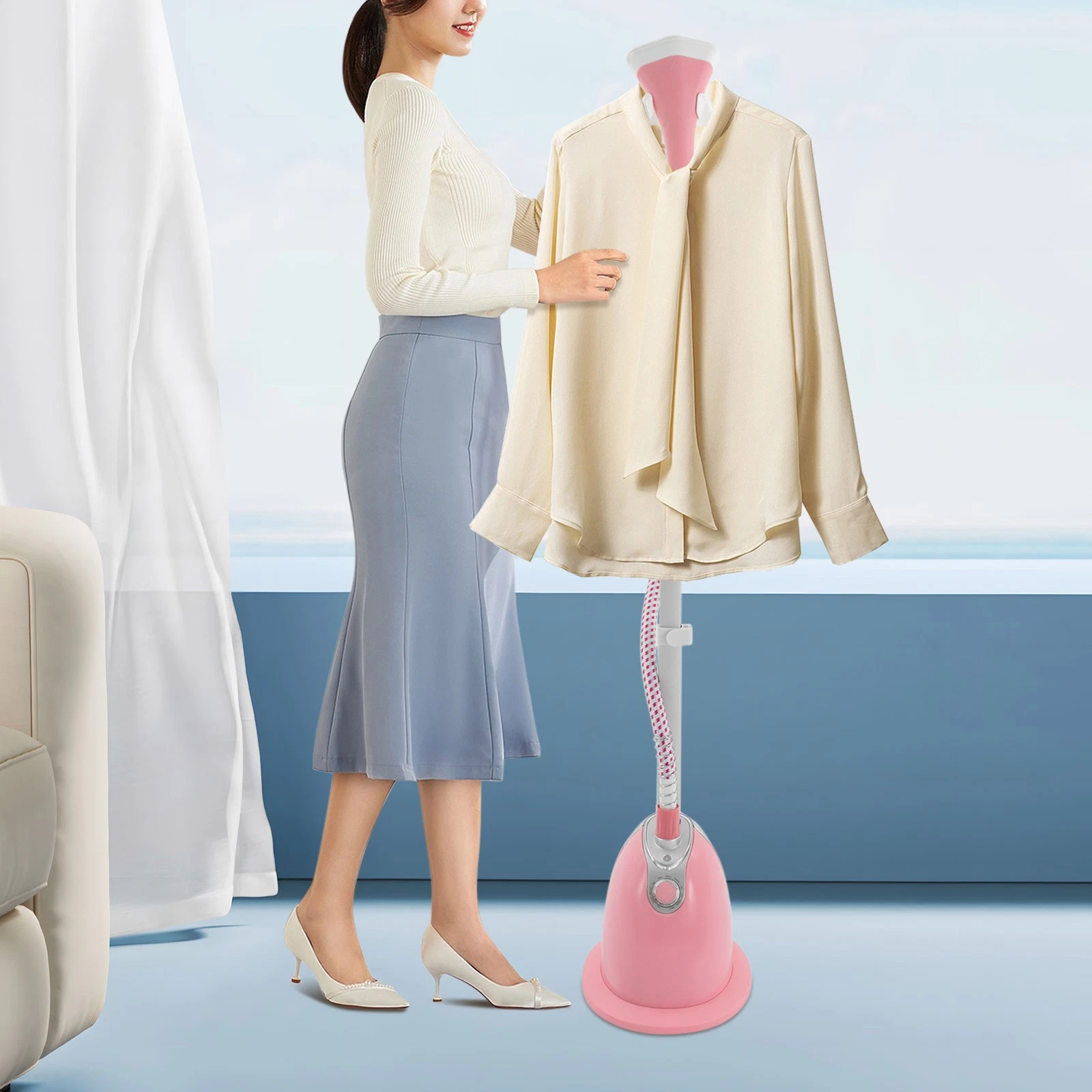 1350W 110V Multifunction Garment Steamer 98℃ Adjustable Standing Clothes Steamer
