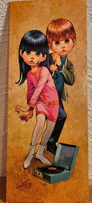 1960er Lee Big Eyes Go-Go Tanz Litho Druck 38 x 15 -