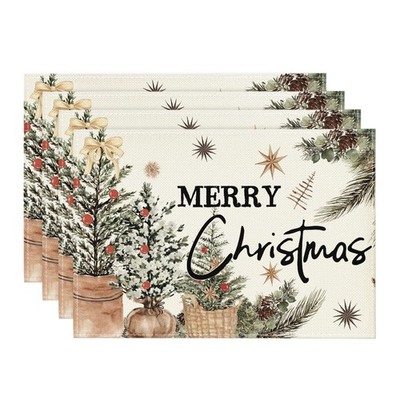 Artoid Mode Xmas Trees Holly Pine Cone Merry Christmas Placemats Set of 4, 12x18