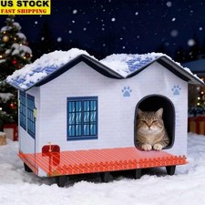 Cat Heating Pad W/ Elevated Cat House Winter Warmth Shelter Indoor Outdoor Use