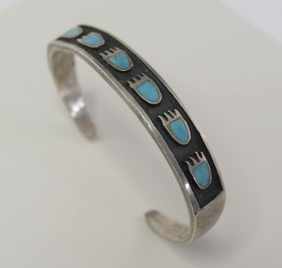 Vintage American Indian Silver Overlay Turquoise Bear Paw Claw Cuff Bracelet 18g