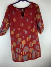 Point Womans Long Tunic Top Or Dress Burgandy Button Up Sleeves V Neck M